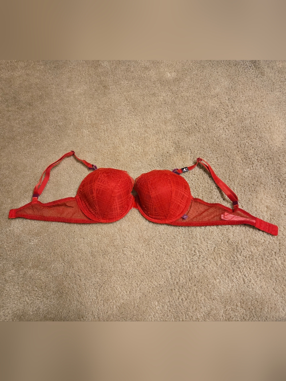 Victoria's Secret Red Plaid Demi Lined Bra Velvet Straps 36C